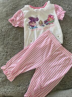 Vintage Carter’s Pink Striped Kids Pajama Set with Playful Hippo Print